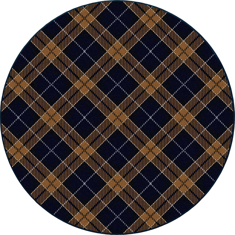 Plaid de Noël bleu nuit, Bleu marine / bleu / or, Rond 5 pi 4 po