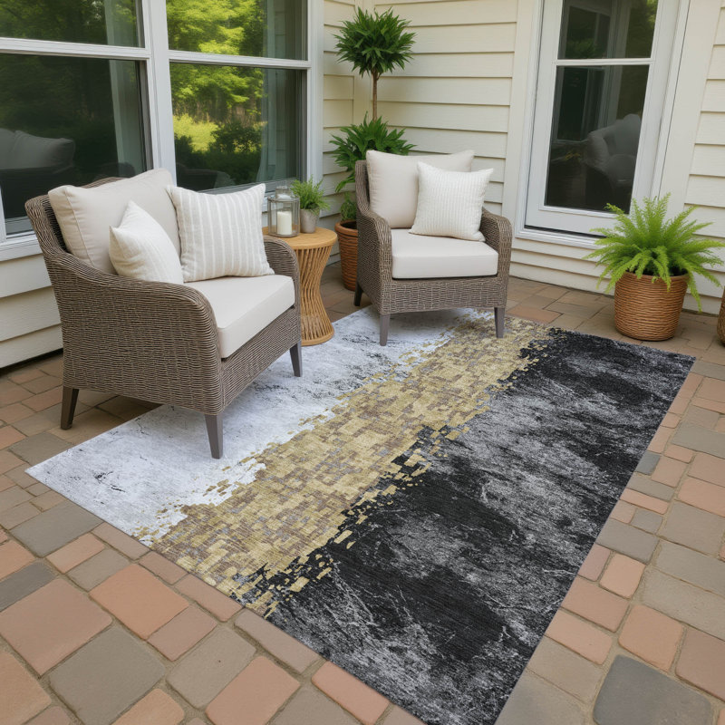 Tapis moderne Ceajay ACN3112 lavable à la machine pour intérieur et extérieur, Graphite, 10 pi x 14 pi