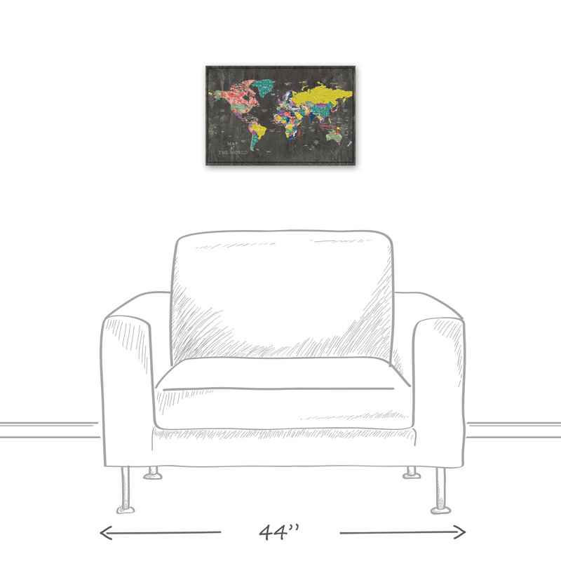 Carte colorée du monde - Impression sur toile, H 32 po x l 48 po, Toile tendue