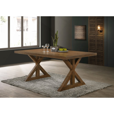 Wood Trestle Dining Table, Brushed Driftwood Finish