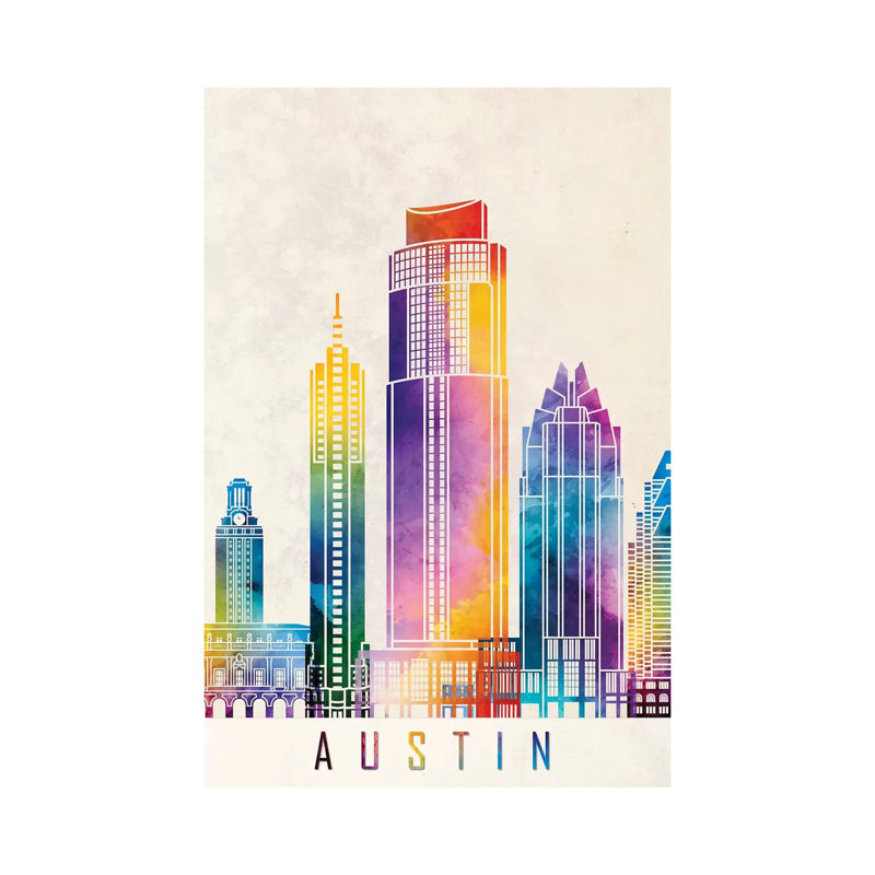 Austin Landmarks Watercolour by Paul Rommer - Wrapped Canvas Print, 66.04cm H x 45.72cm W x 1.91cm D