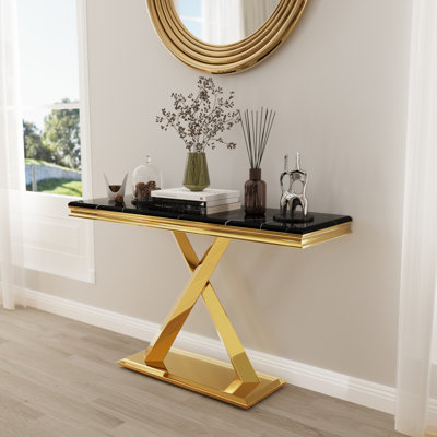 Black And Gold Console Table With X-Base