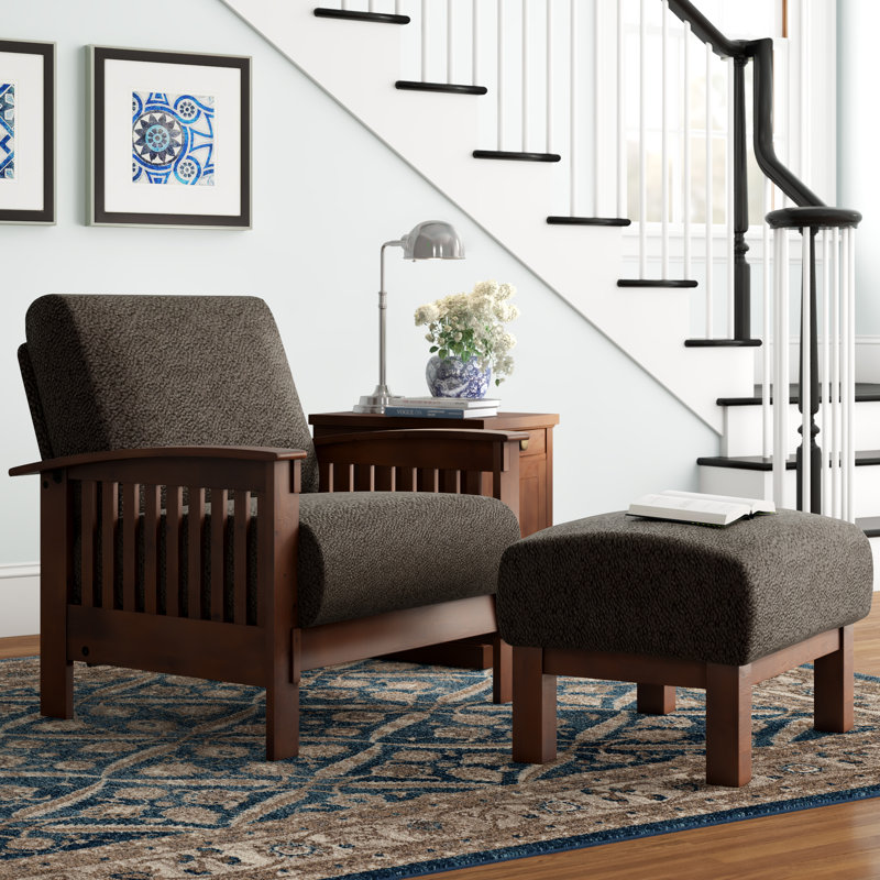 Encinal Upholstered Armchair with Ottoman, Dark Brown Microfiber/Microsuede, Dark Oak