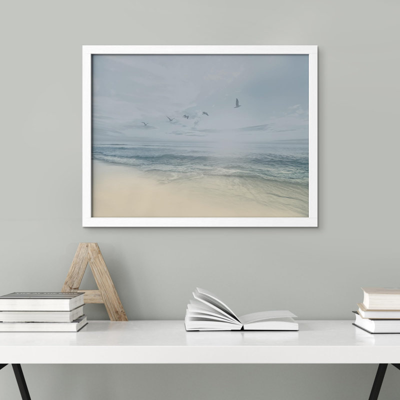 "Oiseaux qui volent au-dessus de la vie marine et marine", Blanc, H 8 po x l 10 po