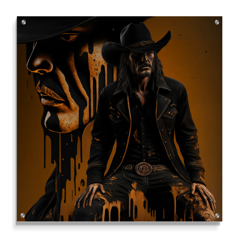 Western Cowboy II - art mural acrylique moderne de l'Ouest, H 36 po x l 36 po