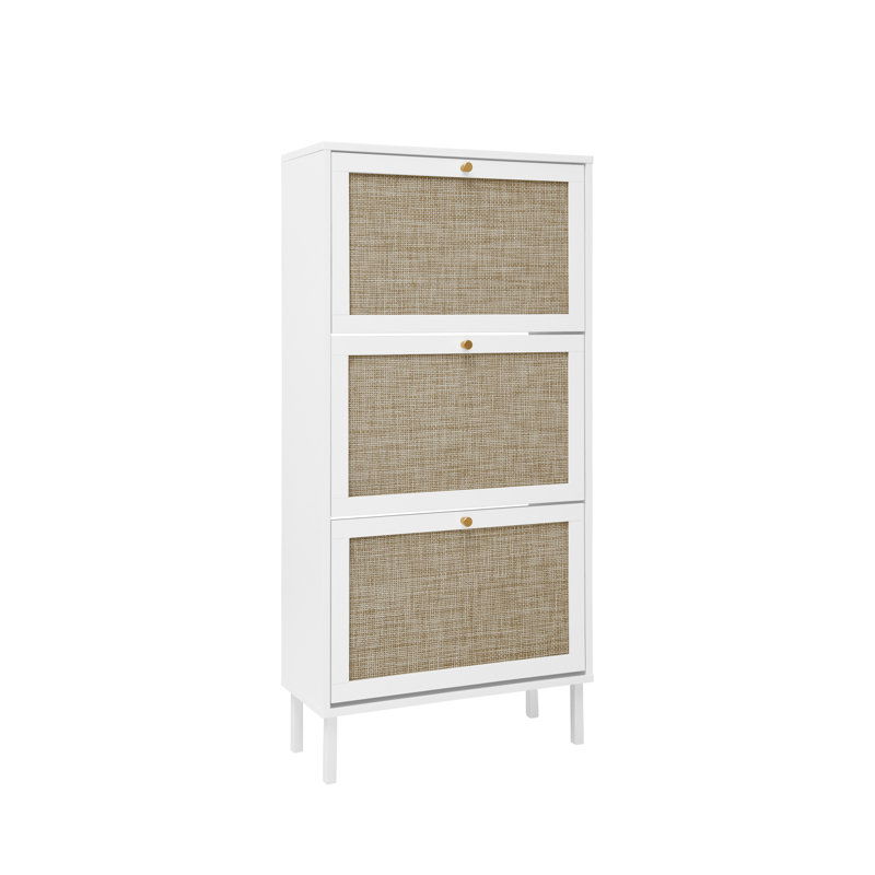Range-chaussures en rotin 3 portes, Blanc