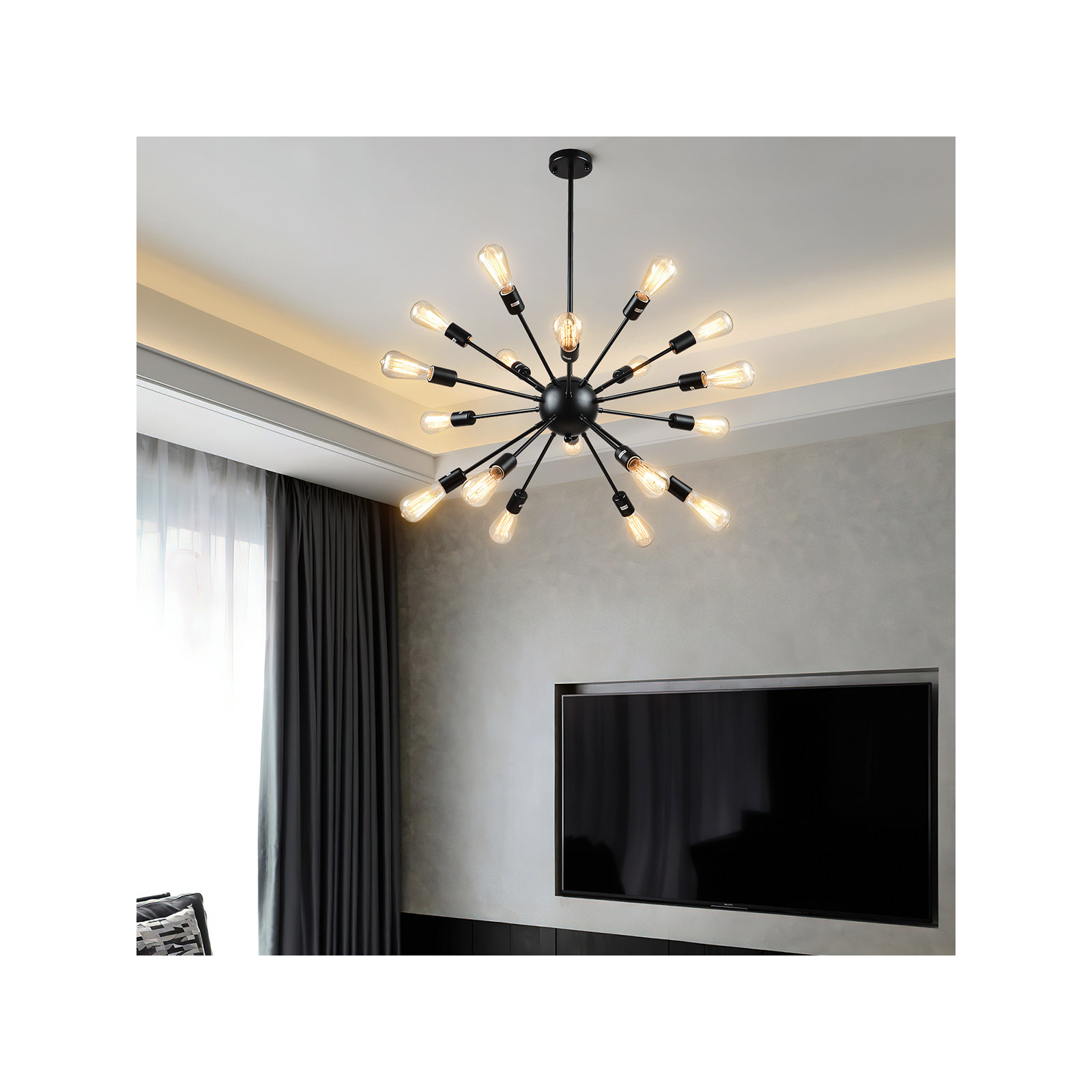Kaspar 18 - Light Sputnik Sphere Chandelier, Black