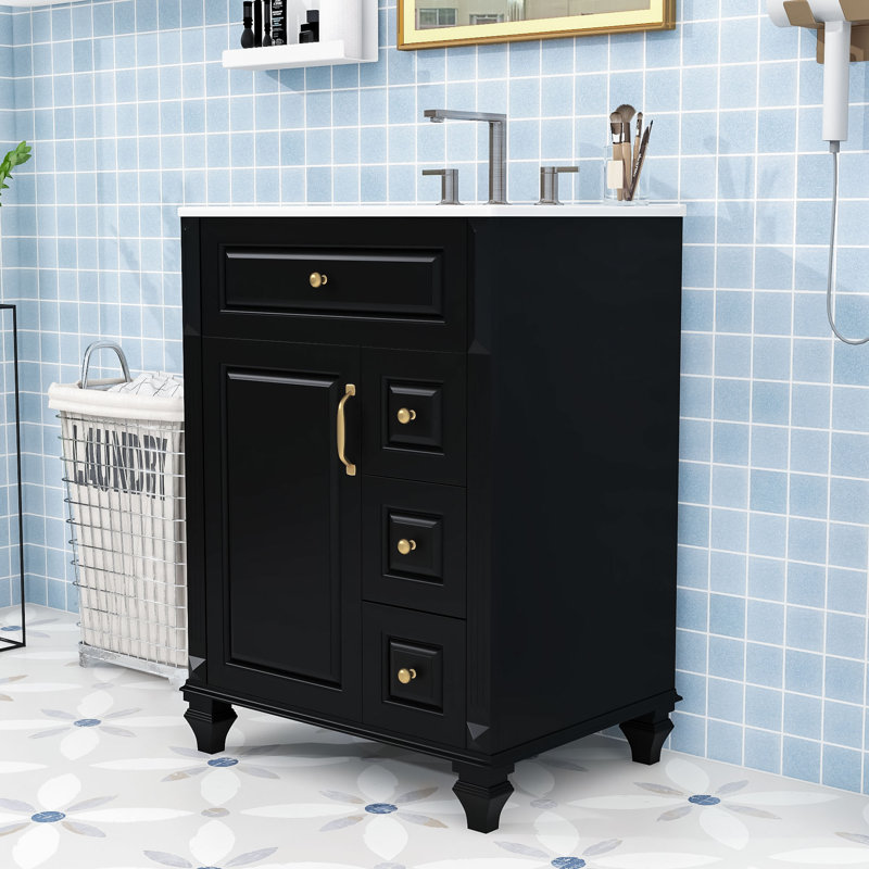 Meuble-lavabo autoportant élégant avec rangement intelligent et lavabo, Noir