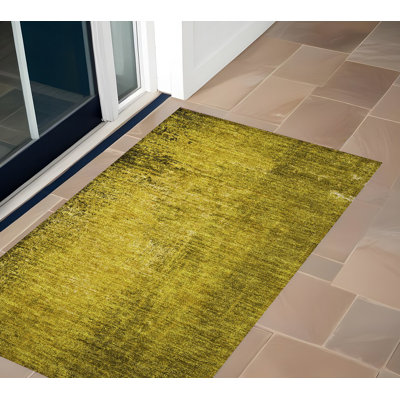 3' X 5' Gold Abstract Washable Non Skid Indoor Outdoor Area Rug