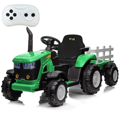12V Kids Ride-On Tractor with Detachable Trailer, Parent Remote Control - 35W Dual Motors, 3-Speed, wireless Music/USB, LED Lights, Horn, Safety Belt
