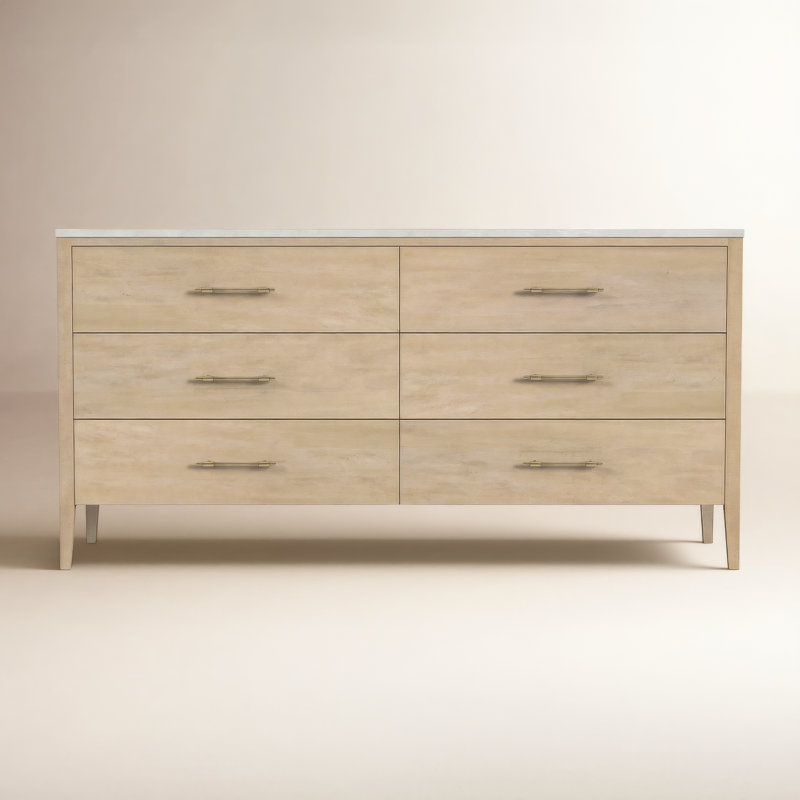 Isa Solid and Manufactured Wood 6-Drawer Dresser, Light Brown