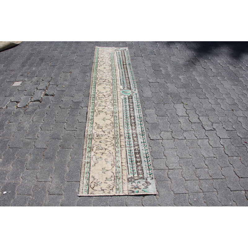 Tapis de couloir rétro beige Oushak