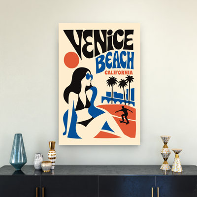Venice Beach Summer Vibes Retro Vintage Abstract Palm Tree Beach Summer Wall Art Print