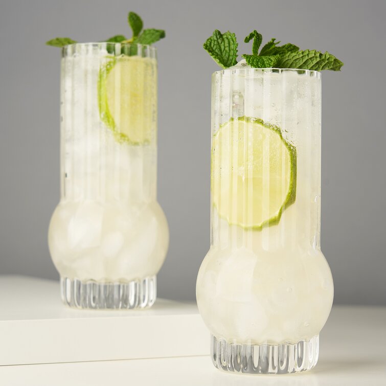 Viski Deco Crystal Highball Cocktail Glasses - Set of 2 - 13 oz