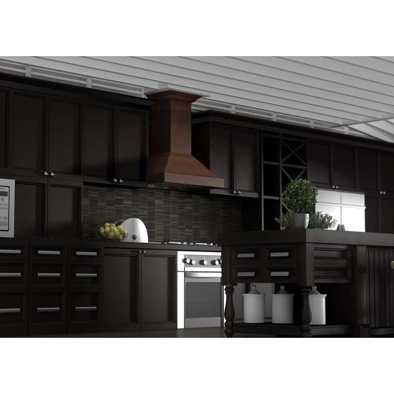 30" Wood 400 CFM Ducted Wall Mount Range Hood, 30" W, Walnut
