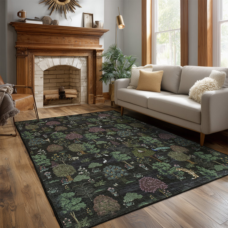 Tapis vert foncé botanique Maximalist, Rectangle 8' x 10'