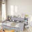 Wooden L-shape Daybed With 3 Cabinets And 2 Drawers, Study Desk And Built-in Bookshelf-764790802