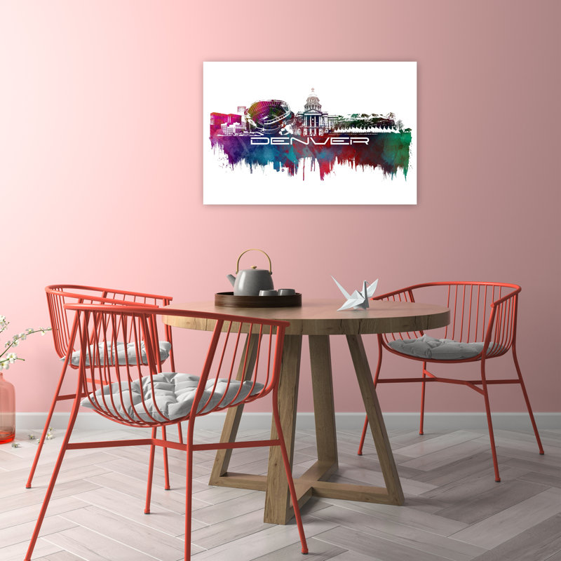 Denver Skyline Watercolor Abstract Colorful Vibrant Architecture City Wall Art Print 1 Piece Wrapped Canvas Wall Art