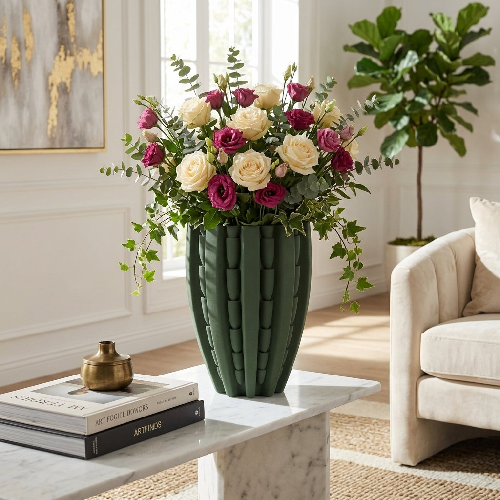 Lakeland 3D Printed Vase, Green, 15" H x 11" W x 11" D
