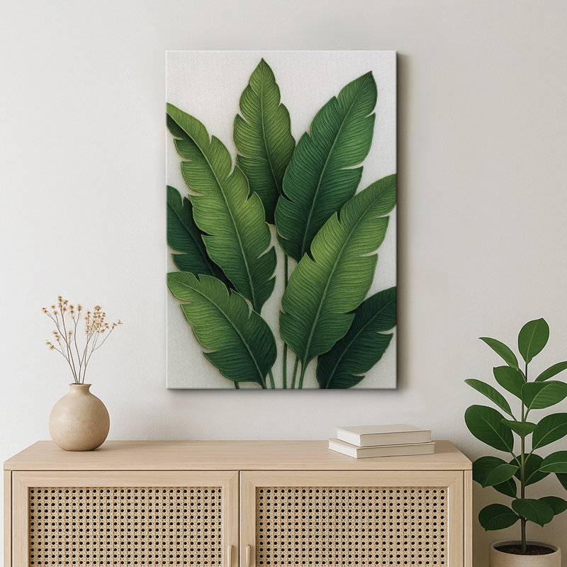 Oeuvre botanique de feuille de bananier luxuriante, images de décor de plante tropicale contemporaine, Toile tendue