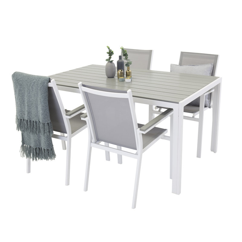 Hiran 4 - Person Patio Dining Set Rectangular Table, White/Grey