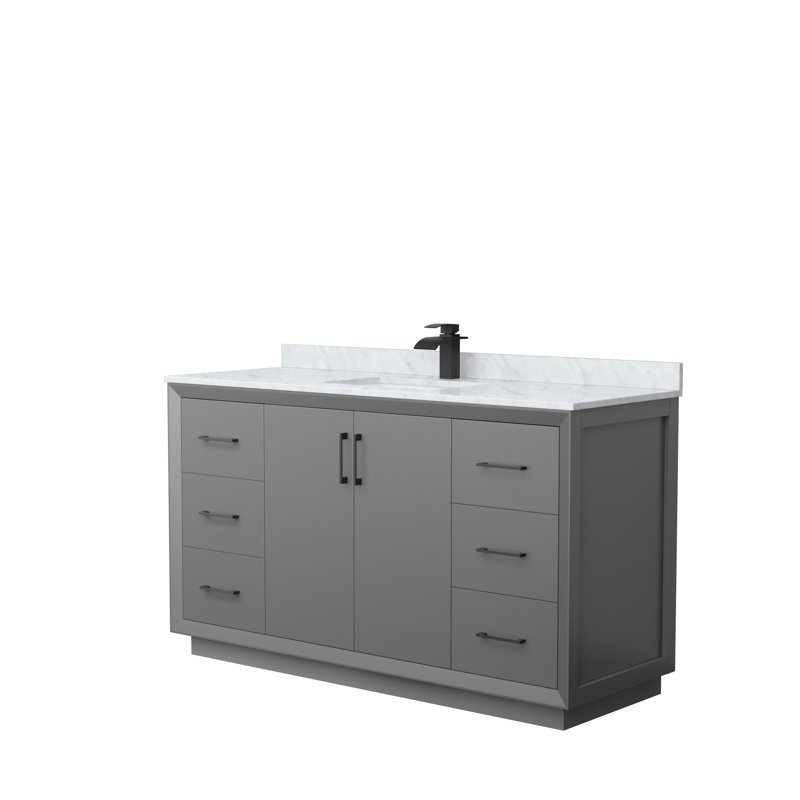 Ensemble de meuble-lavabo simple 60 po Strada_ Marbre de Carrare blanc, Gris foncé, Noir, noir, noir, noir