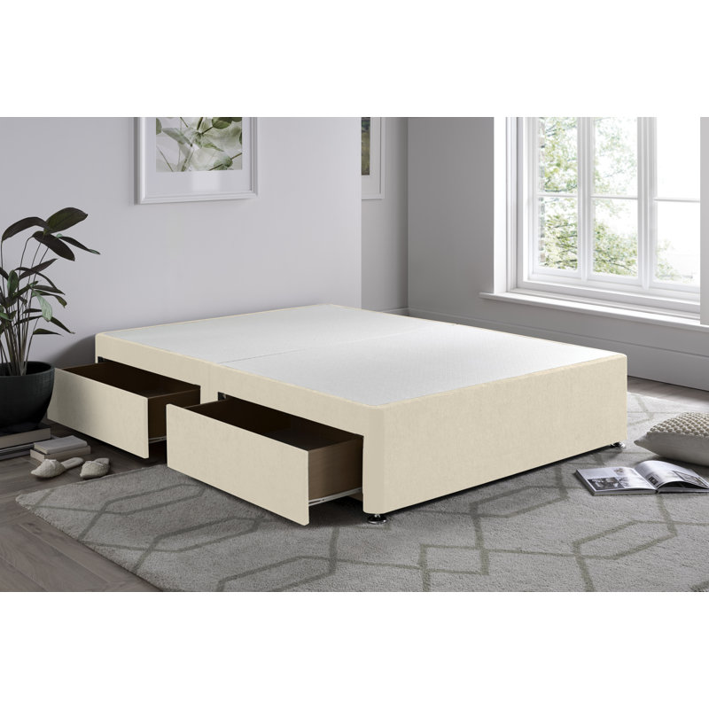 Chenille Divan Bed Base, Cream, Double (4'6), No Storage