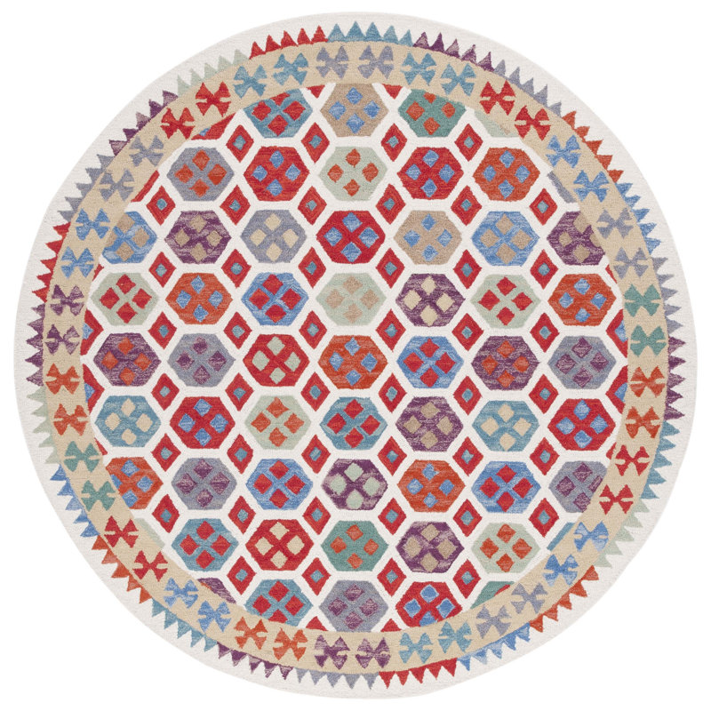 Tapis ivoire / rouge Horwich 410, Rond 7 pi