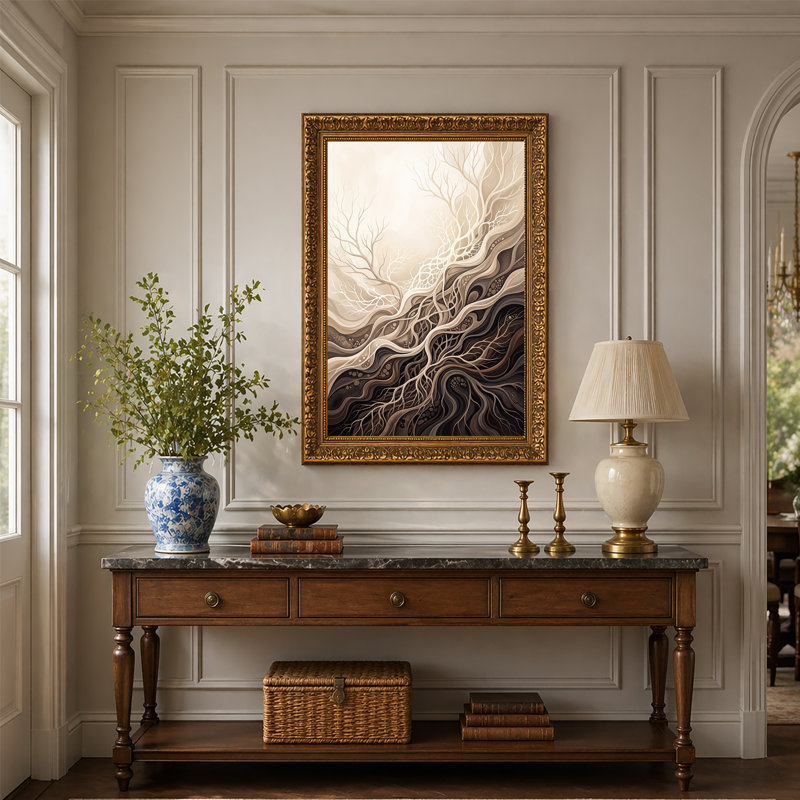 «Swirling Brown and Beige Tree Roots and Branches», art mural sur toile, 30"H x 20"W