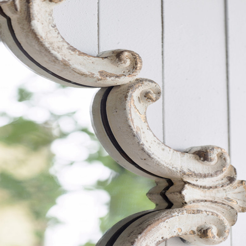 30” x 23.5” Artistic White Diamond Scrollwork Mirror – Fir Wood Frame Accent Mirror for Living Room/Entryway