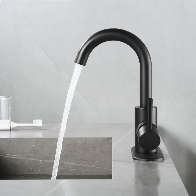 Robinet de salle de bain monotrou HGN, robinets de lavabo de salle de bain à 1 poignée avec bonde escamotable, Noir mat