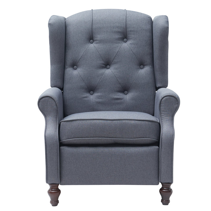 Recliner Wingback Chair Tufted Arm Chair Recliner Fabric Push Back Recliner, Dark Grey Linen