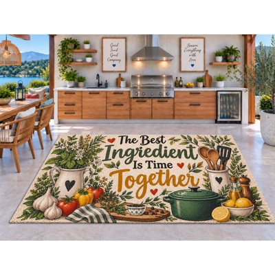 Tapis d'extérieur 5 pi x 7 pi Le meilleur ingrédient est Time Together Herb Pot Farmhouse