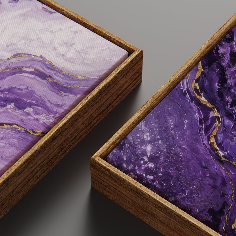 Ensemble de 2 toiles encadrées « Marbre d'agate doré violet » – 152 x 51 x 51 cm et 152 x 76 cm, H 60 po x l 20 po