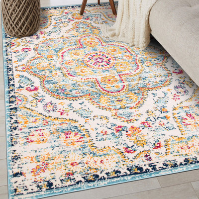 Tapis oriental bleu / jaune / rose Furtado
