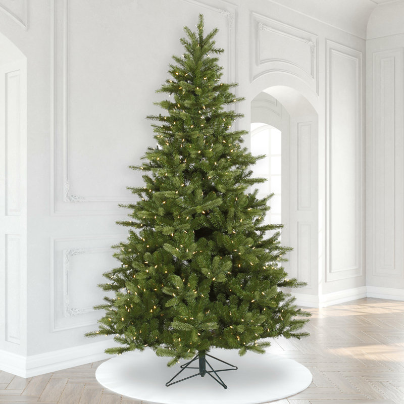 King Green Spruce Artificial Christmas Tree with LED Warm White Lights with Stand, Clear/White Dura-Lit® LED, 14' H