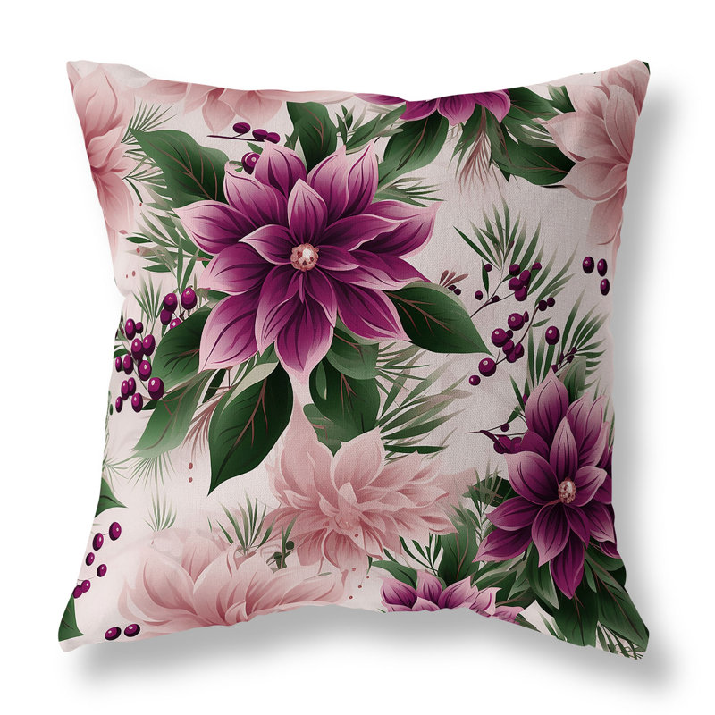 Coussin décoratif réversible Holiday, H 16 po x l 16 po, Floral rose / vert
