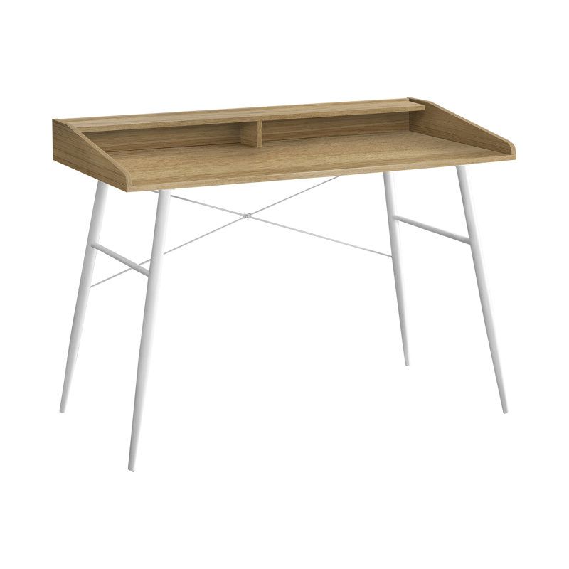 Poste de travail moderne avec stratifié naturel et éléments en métal blanc, H 34,72 po x l 24,21 po x P 45,93 po