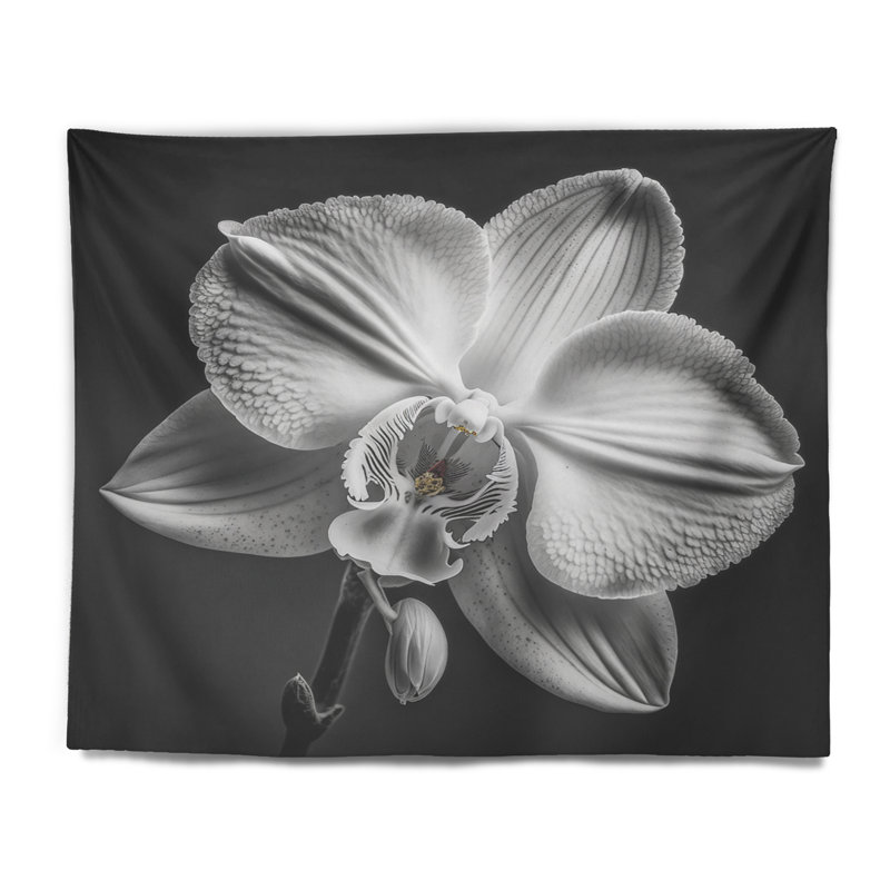 Luminous White Orchid With Purple Glow VII Machine Tapestry - Rod Included