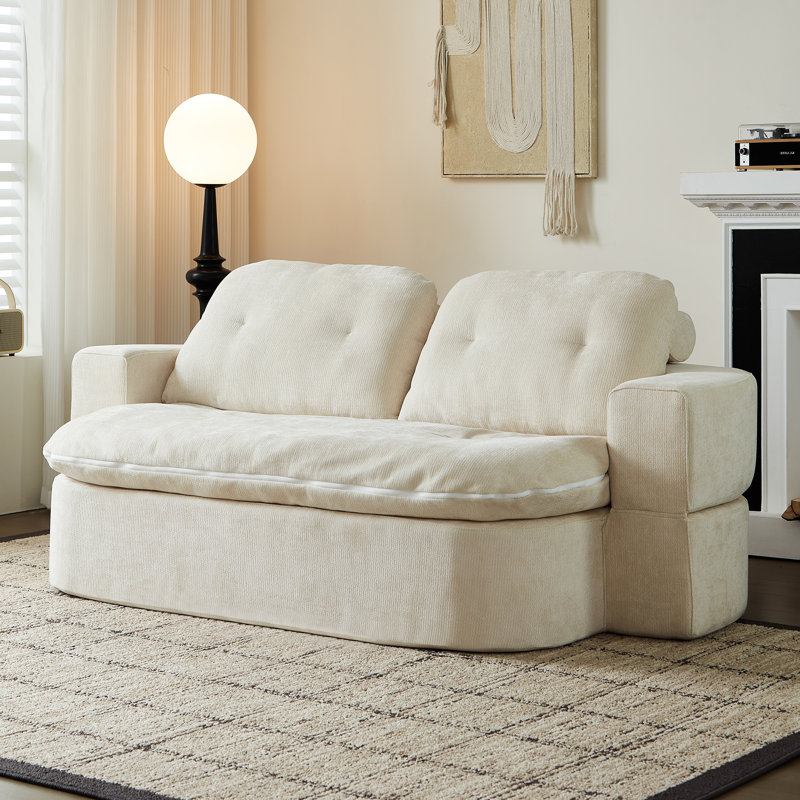 Modern Floor Sofa With 2 Pillows For Living Room, Convertible Chenille Fabric Foam-Filled Sleeper Sofa Bed, Folding Mattress, No Assembly Required