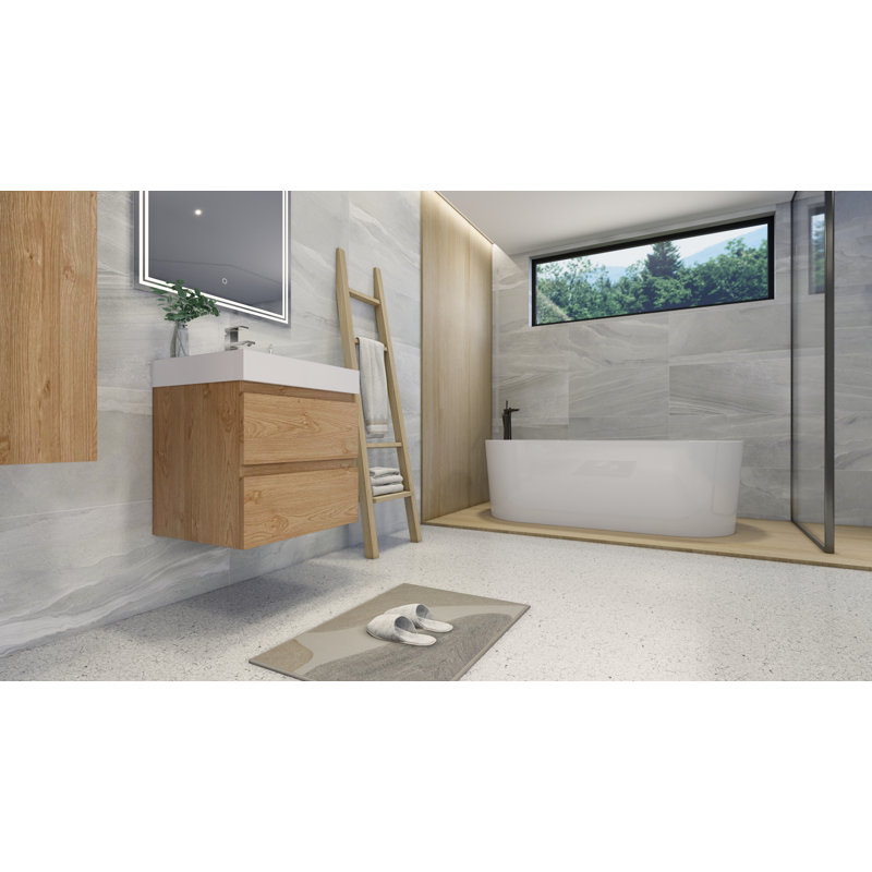 Ensemble de meuble-lavabo mural simple l 24 po x P 19,5 po x H 24 po Mitul, Chêne anglais