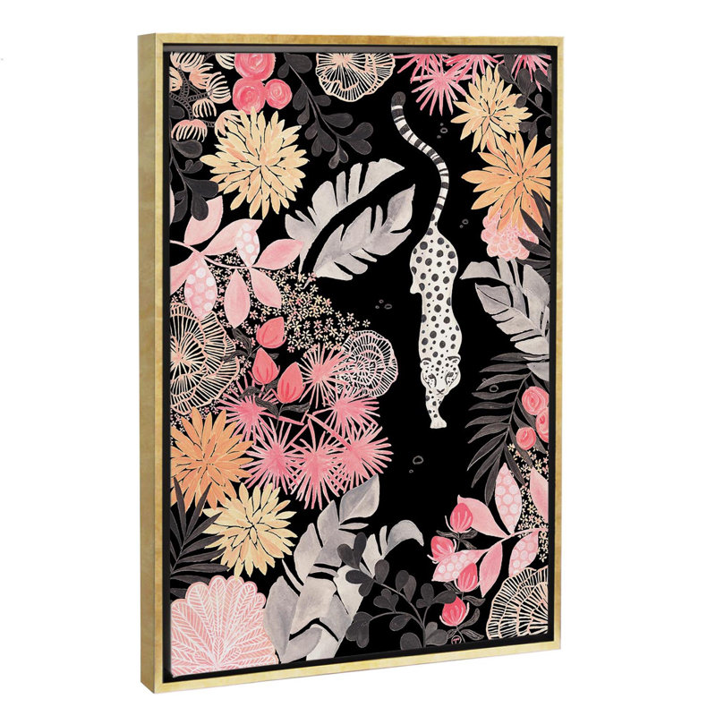 Art de pédoncule leopard, Toile encadrée d'or, H 60 po x l 40po x P 1,5 po