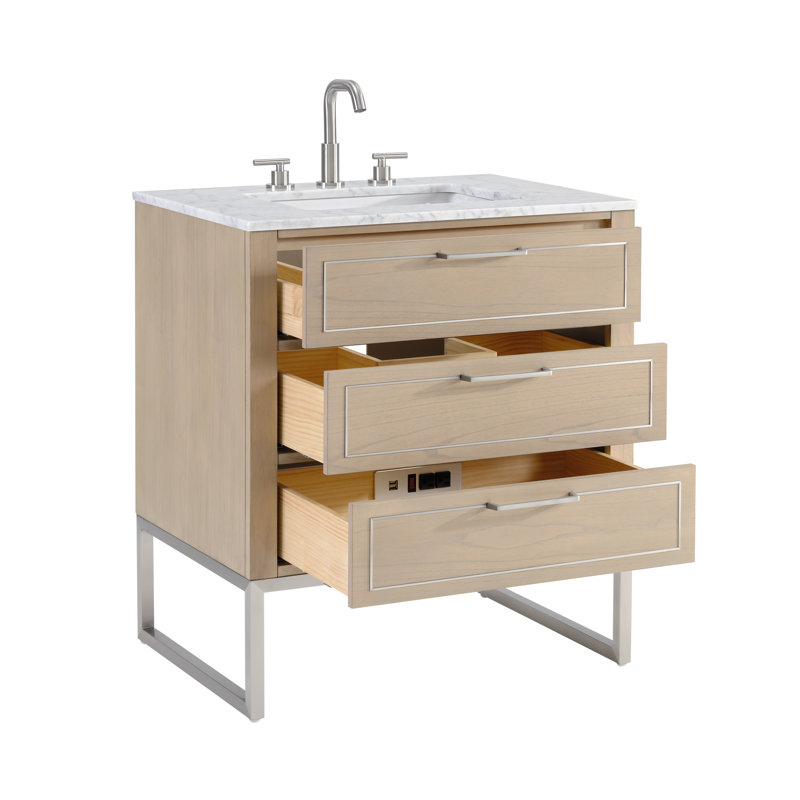 Markham 30'' W Single Vanity, Cashmere Gray, Brushed Nickel, Universal Calacatta Quartz
