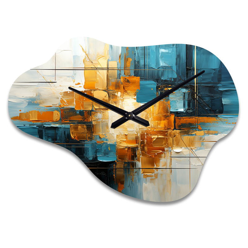 Horloge murale dorée abstraite fractale Collage Reflections II - fractale de nuage, horloge murale, Grand