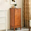 Armoire de rangement autoportante pour salle de bain - Brun rougeâtre, facile d'entretien, armoire de rangement au sol à portes coulissantes, tablettes réglables, peinture, 14,5 po, 12,6 po, 35,7 po, mouvement