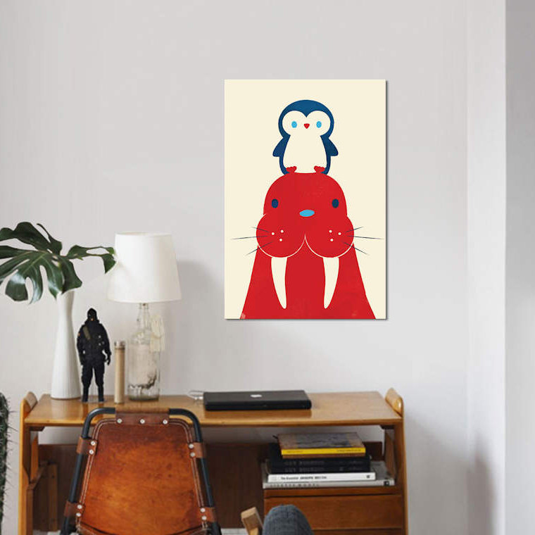 Impression sur toile tendue «Penguin and Walrus», H 12 po x l 8 po x P 0,75 po, Toile tendue, Pas de tapis