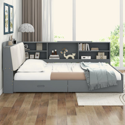 Wood Full Size Platform Bed With Storage Headboard, Shelves And 2 Drawers by Latitude Run