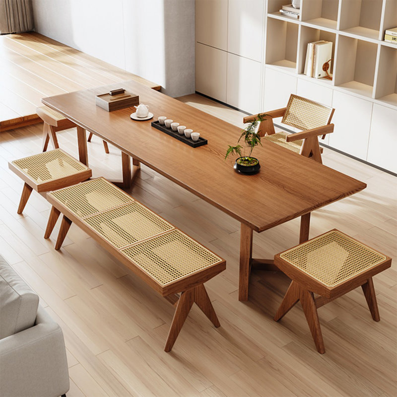 Light Brown Rectangular Solid Wood Dining Table, 29.53"H x 78.74"L x 31.5"W