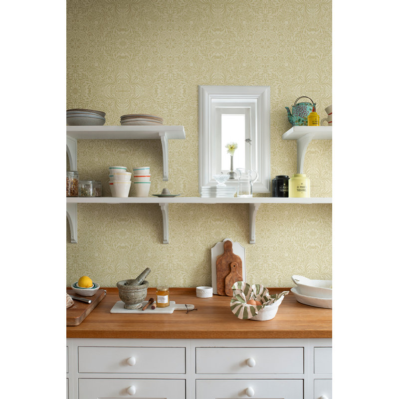 Ceiling Brown Intricate Floral Wallpaper, Yellow