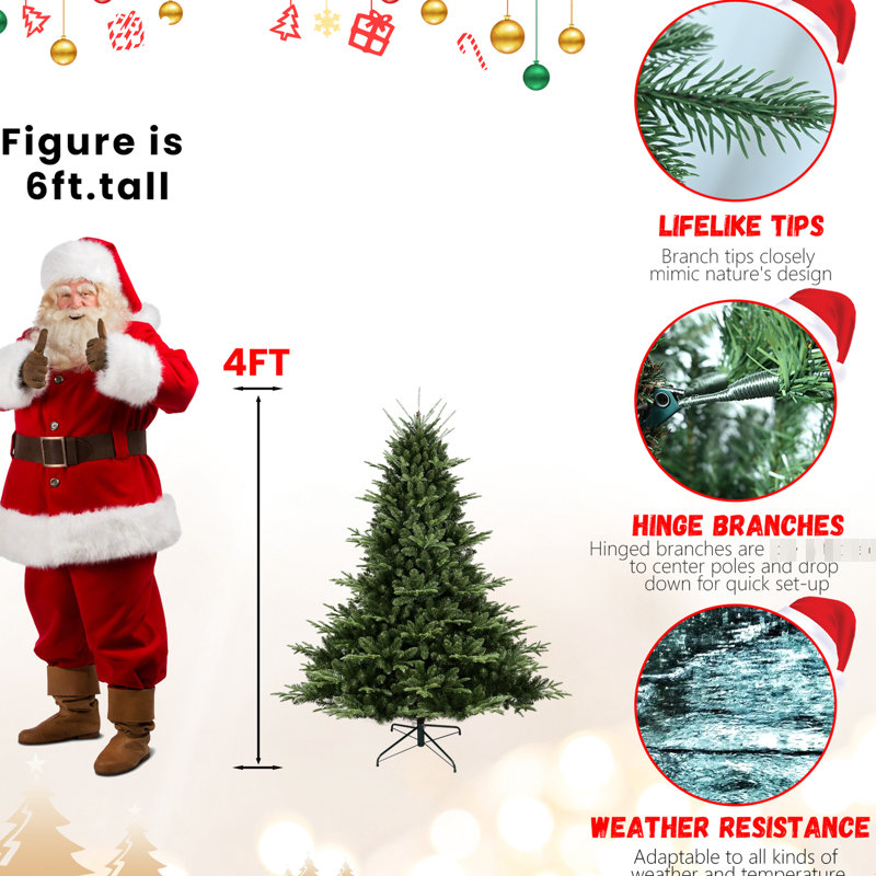 Arbre de Noël de 8 pi avec 2673 PE / embouts, base large pour un impact élevé, structure articulée sans effort et structure en métal haute avec centre de table réaliste, support facile à assembler